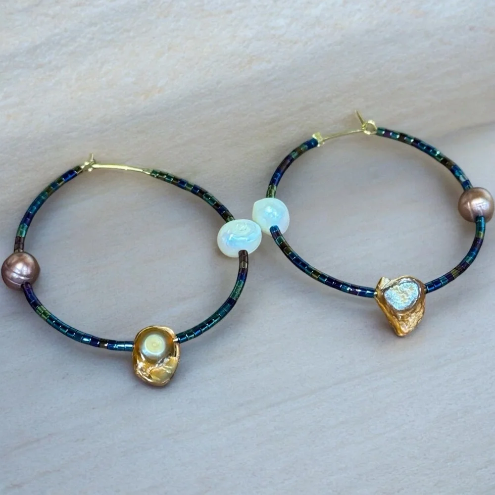 Free People Colorful Beaded Hoop Earrings - Picture 4 of 4